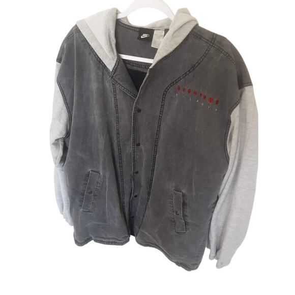 Vintage Nike Niketown Atlanta Denim Hoodie Jacket Size L - Picture 1 of 8